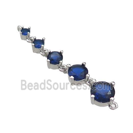 Copper Stick Connector Pave Blue Crystal Glass Platinum Plated