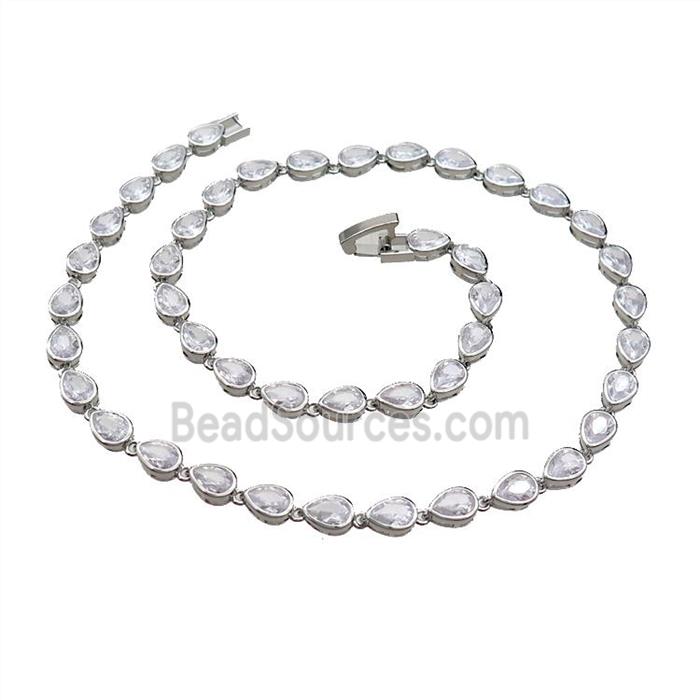 Copper Necklace Pave Zircon Teardrop Platinum Plated