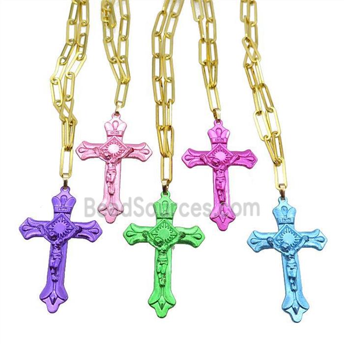 Copper Necklace Lacquered Cross Gold Plated Mixed