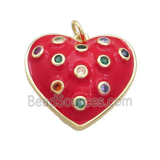 Copper Heart Pendant Pave Zircon Red Enamel Gold Plated