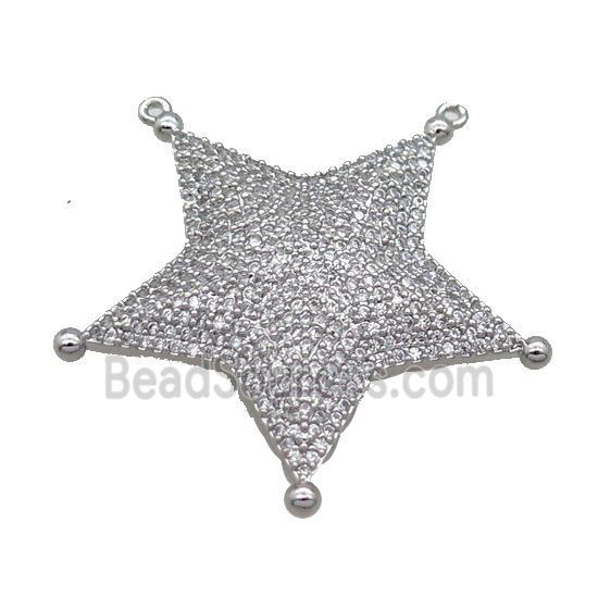 Copper Star Pendant Pave Zircon 2loops Platinum Plated