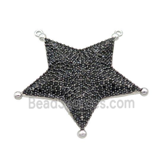 Copper Star Pendant Pave Black Zircon 2loops Platinum Plated