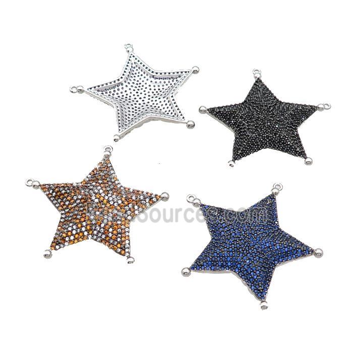 Copper Star Pendant Pave Zircon 2loops Platinum Plated Mixed