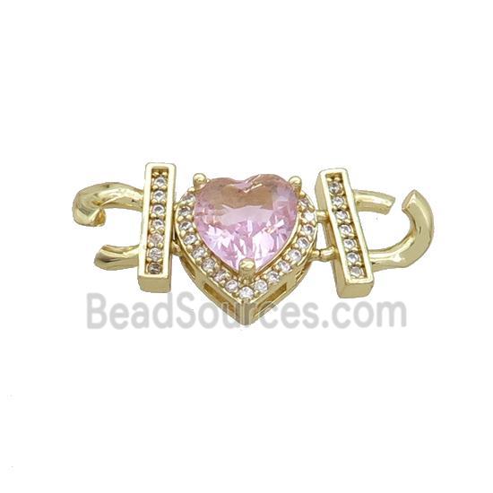 Copper Heart Pendant Pave Pink Crystal Glass Gold Plated