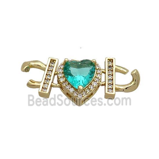 Copper Heart Pendant Pave Green Crystal Glass Gold Plated