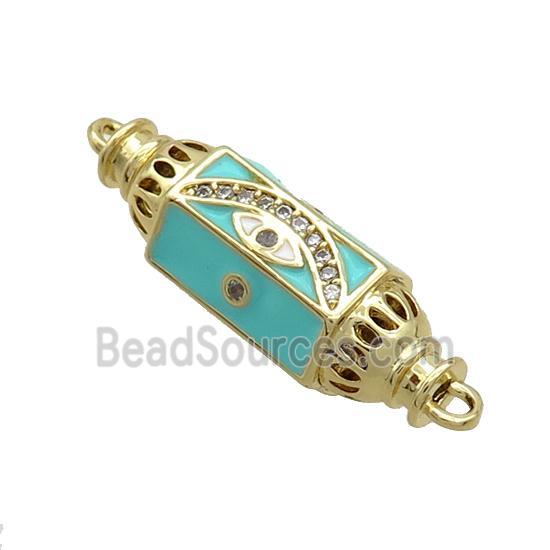 Copper Capsule Hexagon Connector Pave Zircon Green Enamel Eye Gold Plated