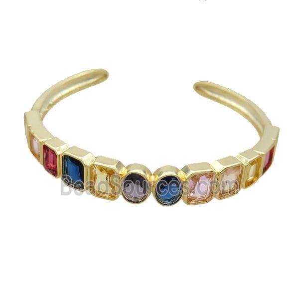 Copper Bangle Pave Zircon Multicolor Gold Plated