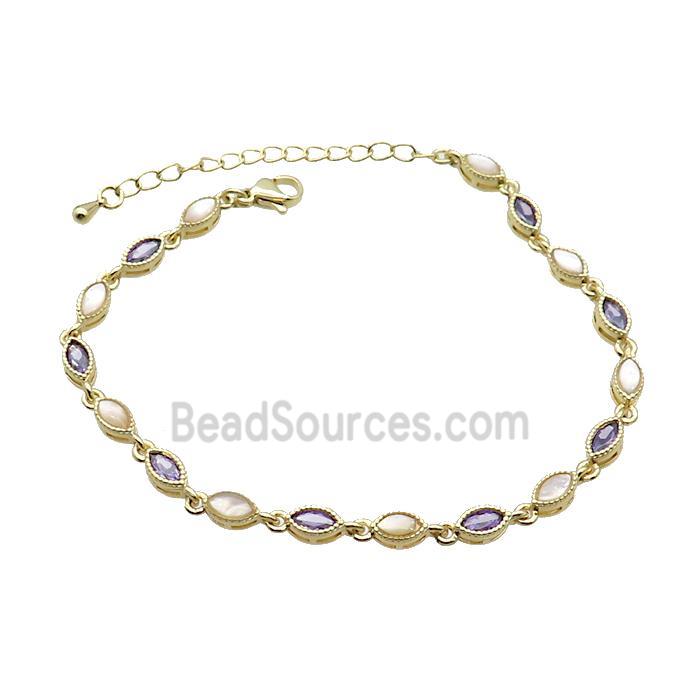 Copper Bracelets Pave Zirocn Purple Eye Gold Plated