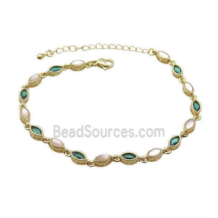 Copper Bracelets Pave Zirocn Green Eye Gold Plated