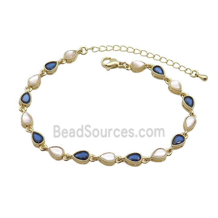 Copper Bracelets Pave Blue Zirocn Teardrop Gold Plated