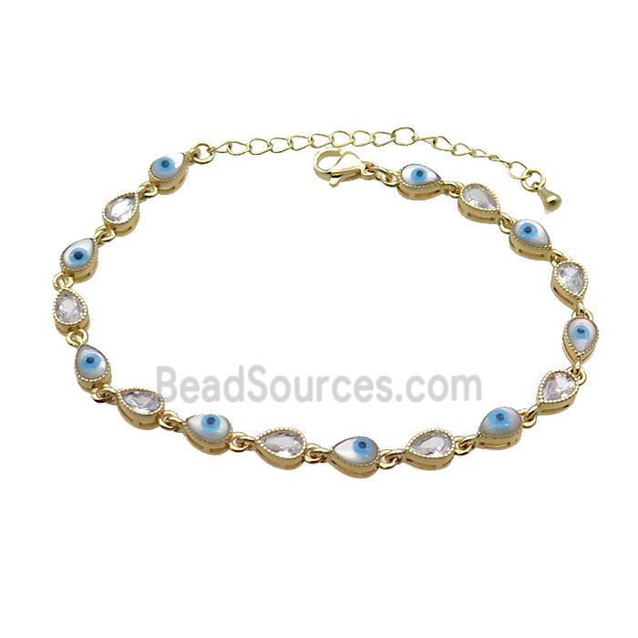 Copper Bracelets Pave Zirocn Teardrop Evil Eye Gold Plated