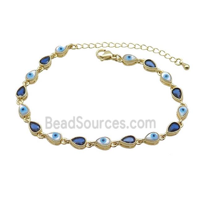 Copper Bracelets Pave Blue Zirocn Teardrop Evil Eye Gold Plated