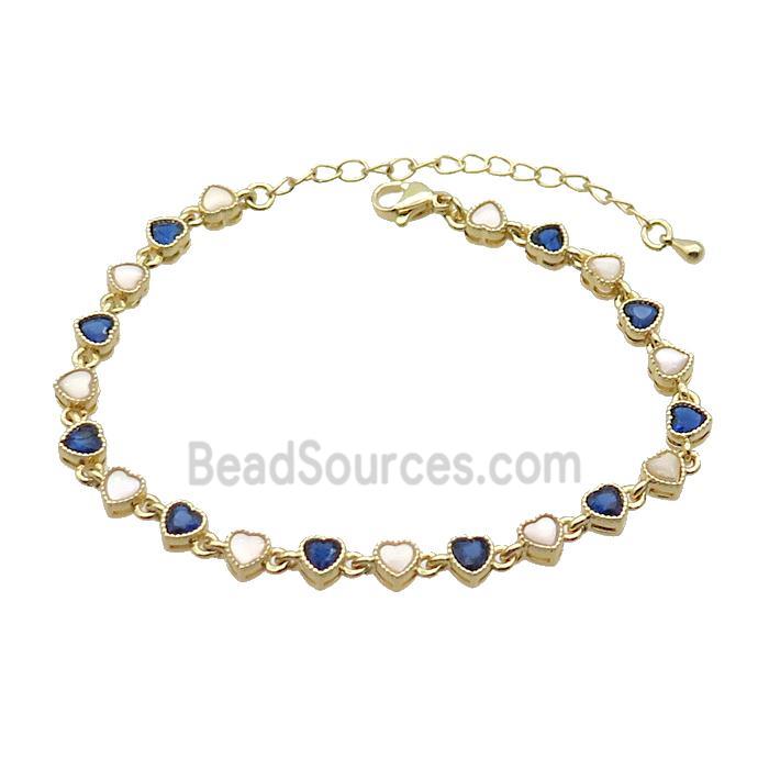 Copper Bracelets Pave Blue Zirocn Heart Gold Plated