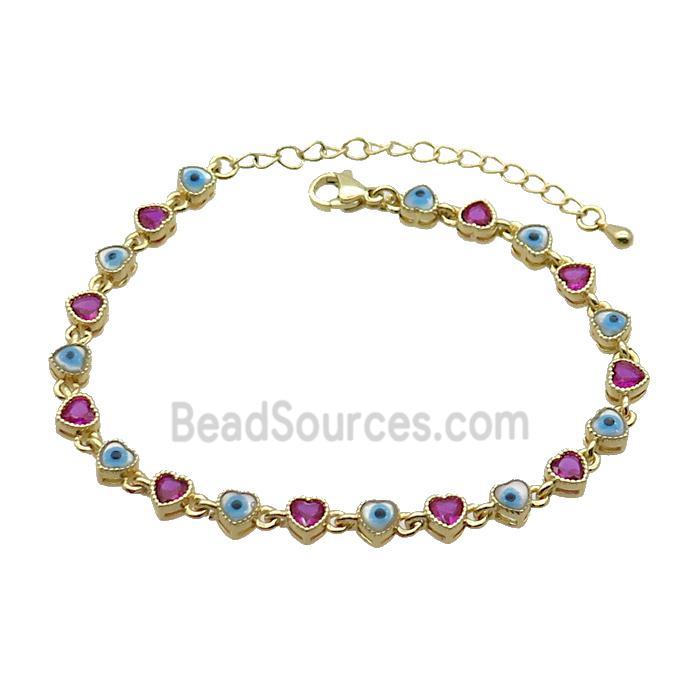 Copper Bracelets Pave Fuchsia Zirocn Heart Evil Eye Gold Plated