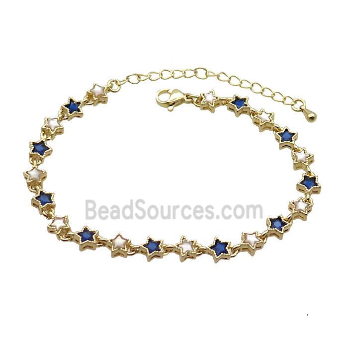 Copper Bracelets Pave Blue Zirocn Star Gold Plated