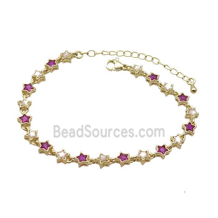 Copper Bracelets Pave Fuchsia Zirocn Star Gold Plated