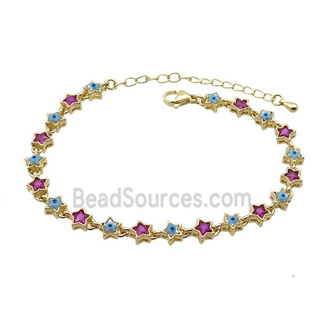 Copper Bracelets Pave Fuchsia Zirocn Star Evil Eye Gold Plated