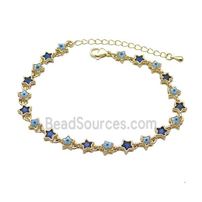 Copper Bracelets Pave Blue Zirocn Star Evil Eye Gold Plated