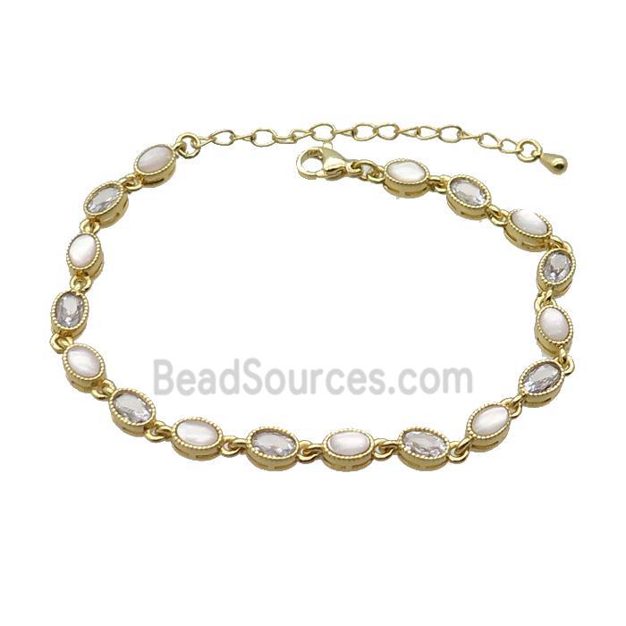 Copper Bracelets Pave Zirocn Oval Gold Plated