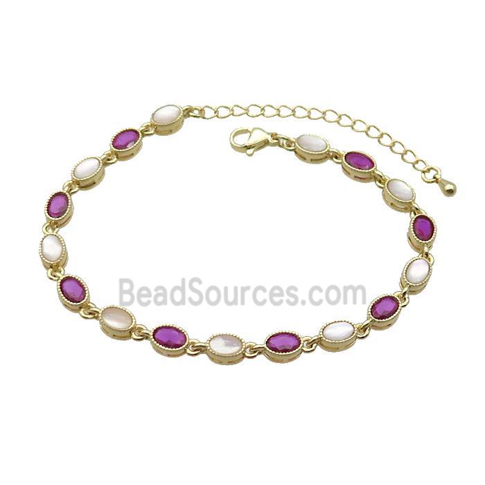 Copper Bracelets Pave Fuchsia Zirocn Oval Gold Plated