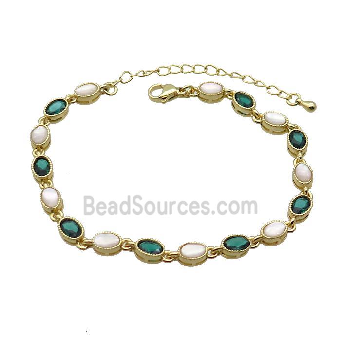 Copper Bracelets Pave Green Zirocn Oval Gold Plated