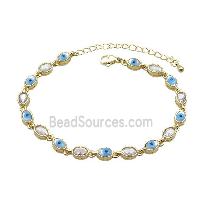 Copper Bracelets Pave Zirocn Oval Evil Eye Gold Plated