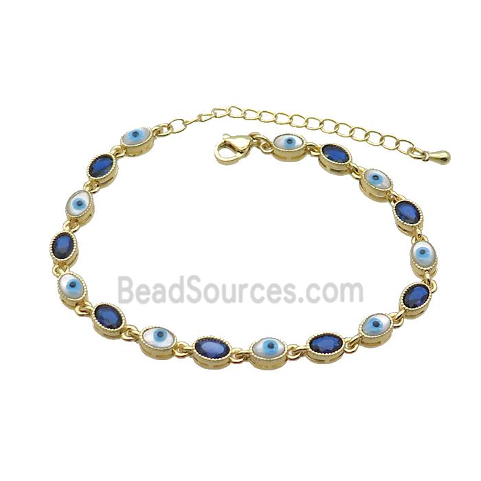 Copper Bracelets Pave Blue Zirocn Oval Evil Eye Gold Plated