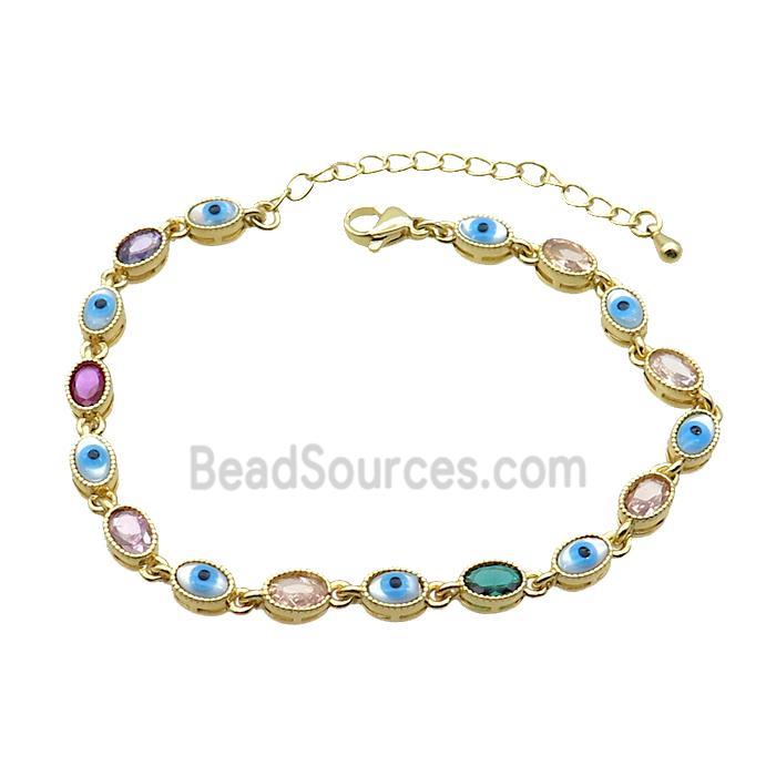 Copper Bracelets Pave Multicolor Zirocn Oval Evil Eye Gold Plated