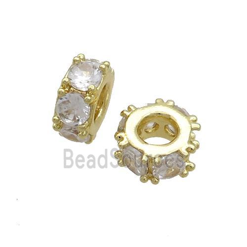 Copper Rondelle Beads Pave Zircon Large Hole Gold Plated