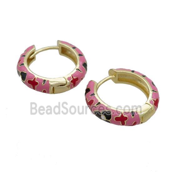 Copper Hoop Earrings Pink Enamel Gold Plated