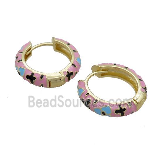 Copper Hoop Earrings Lt.pink Enamel Gold Plated