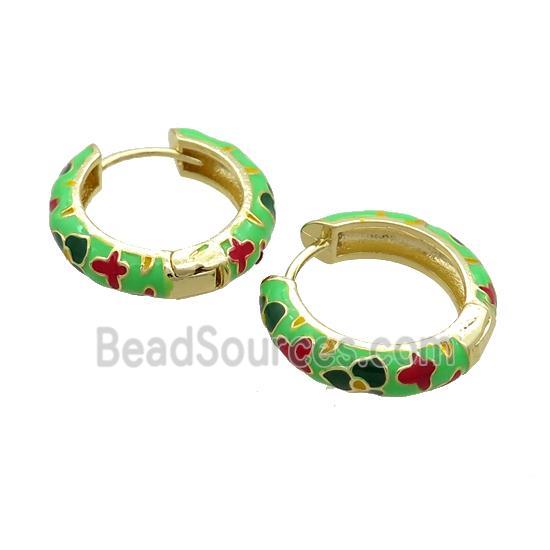 Copper Hoop Earrings Green Enamel Gold Plated