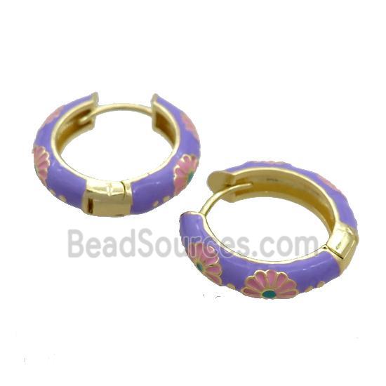 Copper Hoop Earrings Lavender Enamel Gold Plated