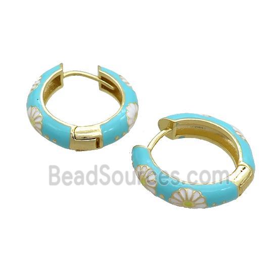 Copper Hoop Earrings Teal Enamel Gold Plated