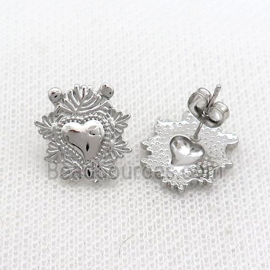 Copper Heart Stud Earring Platinum Plated