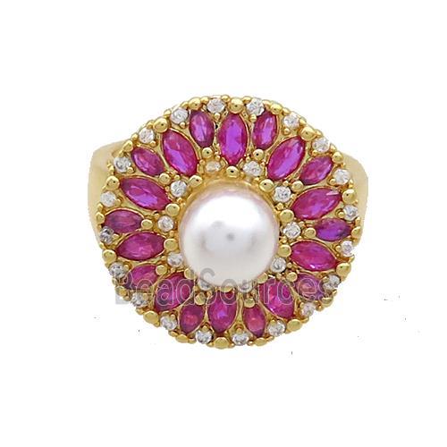 Copper Ring Pave Zircon Fuchsia Gold Plated