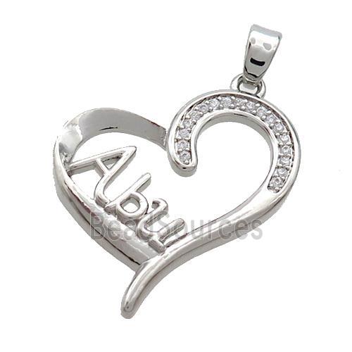 Copper Heart Pendant Pave Zircon Abu Platinum Plated