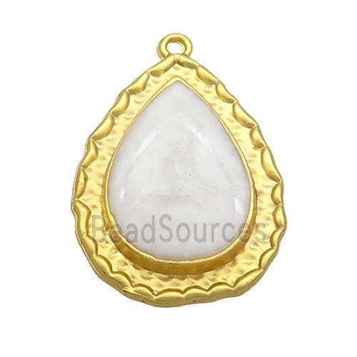 Copper Teardrop Pendant White Enamel Gold Plated