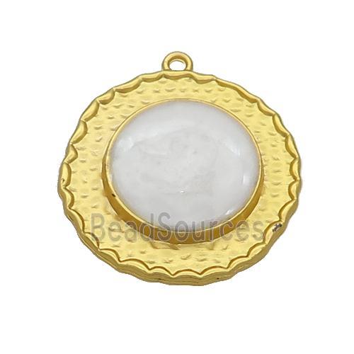 Copper Circle Pendant White Enamel Gold Plated