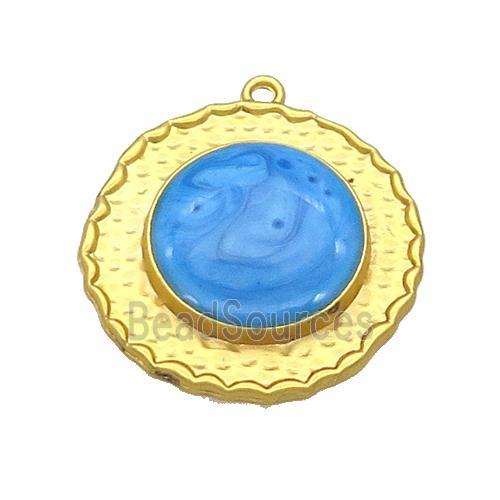 Copper Circle Pendant SkyBlue Enamel Gold Plated