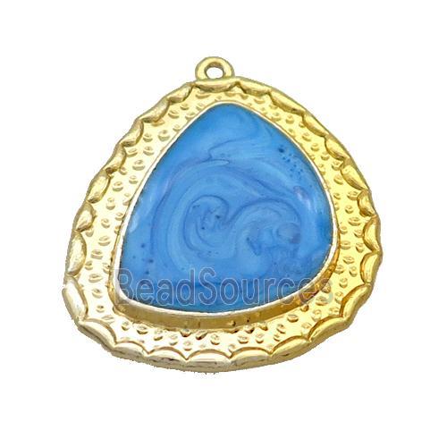 Copper Teardrop Pendant Blue Enamel Gold Plated