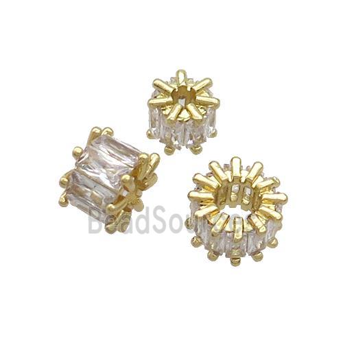 Copper Rondelle Beads Pave Zircon Large Hole Gold Plated