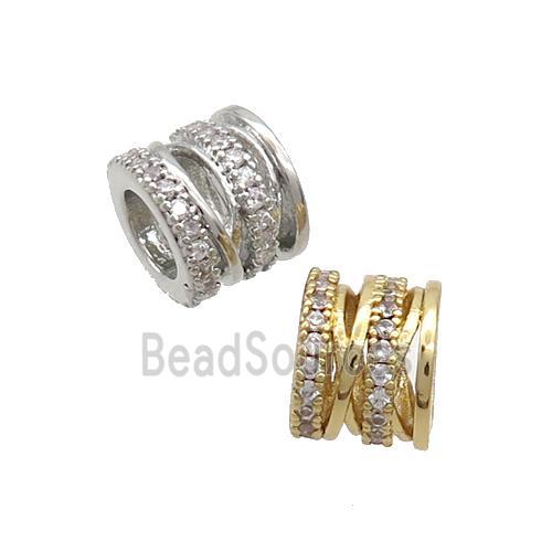 Copper Tube Beads Pave Zircon Large Hole Mixed