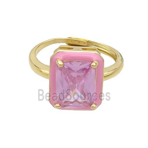 Copper Rings Pave Pink Crystal Glass Enamel Heart Adjustable Gold Plated