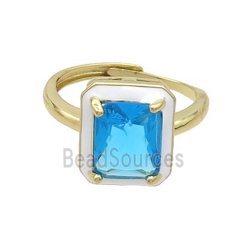 Copper Rings Pave Blue Crystal Glass Enamel Heart Adjustable Gold Plated