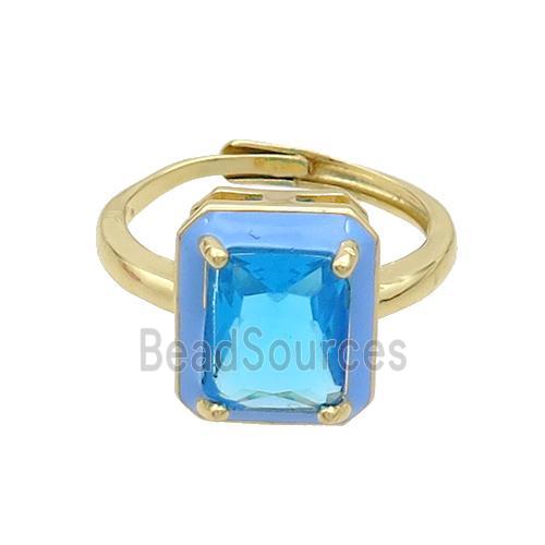 Copper Rings Pave Blue Crystal Glass Enamel Heart Adjustable Gold Plated