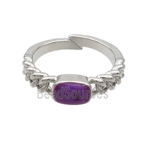 Copper Rings Purple Enamel Adjustable Platinum Plated