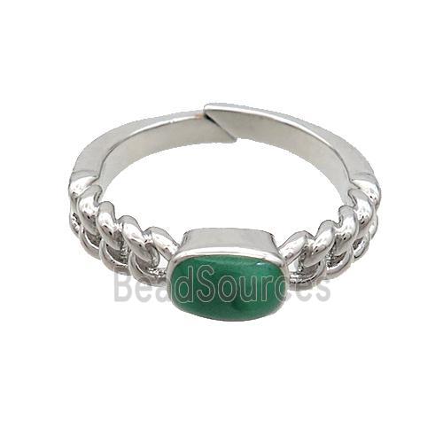 Copper Rings Green Enamel Adjustable Platinum Plated