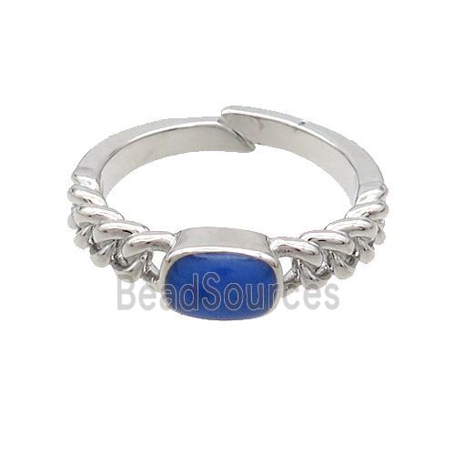 Copper Rings Blue Enamel Adjustable Platinum Plated