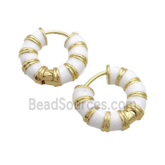 Copper Hoop Earrings White Enamel Gold Plated